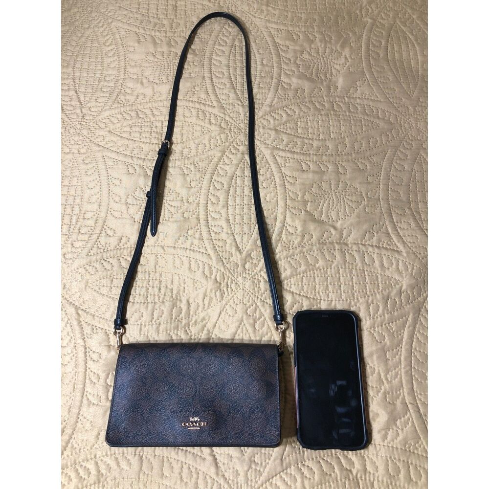 Coach Anna Foldover Crossbody Clutch 3036 Philippines Black Monogram Bag C2132 - Picture 6 of 10